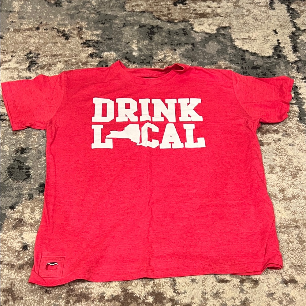 Red T-Shirt with 'Drink Local' Print